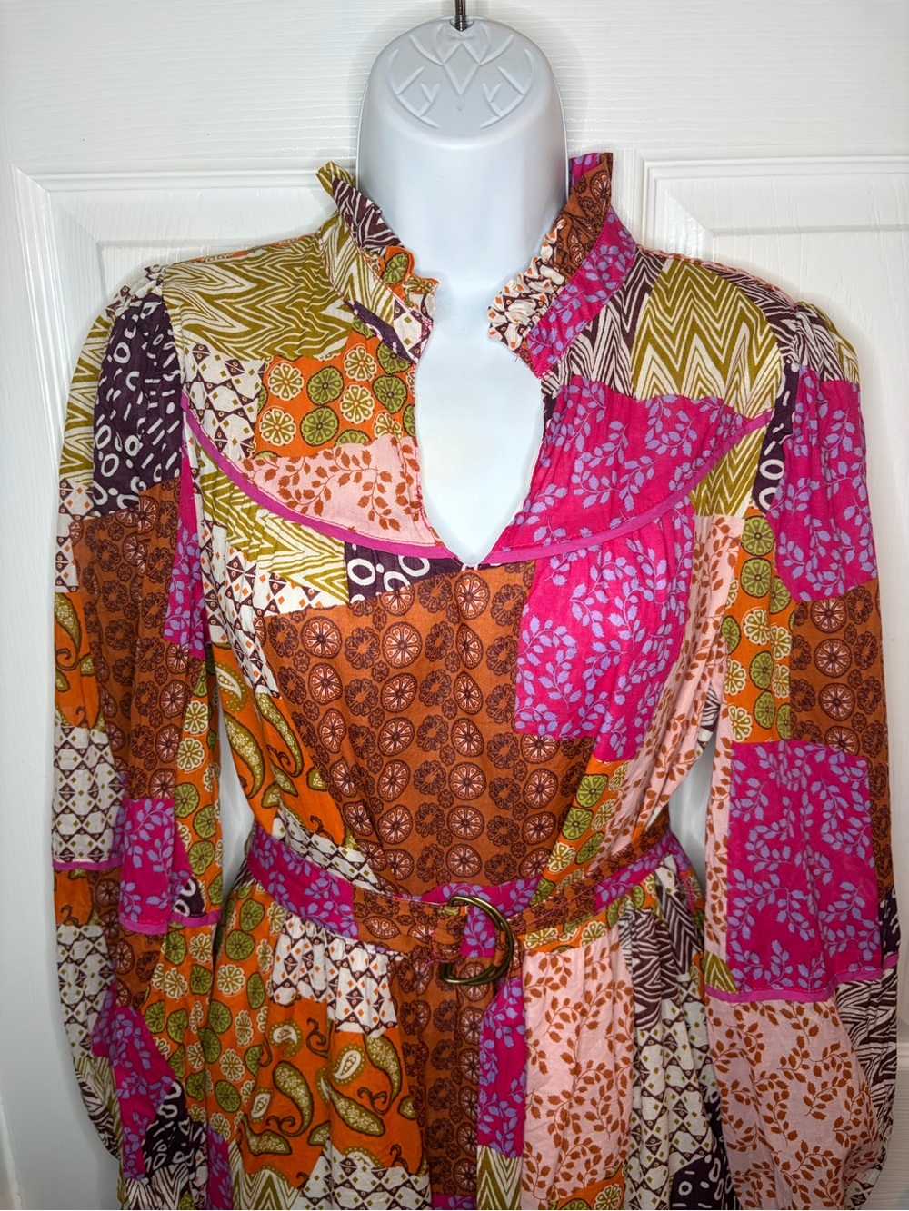 Avara Fate Happy For You Fuchsia Pink Cotton Patchwork Maxi Dress Pink Multi M - Picture 5 of 13